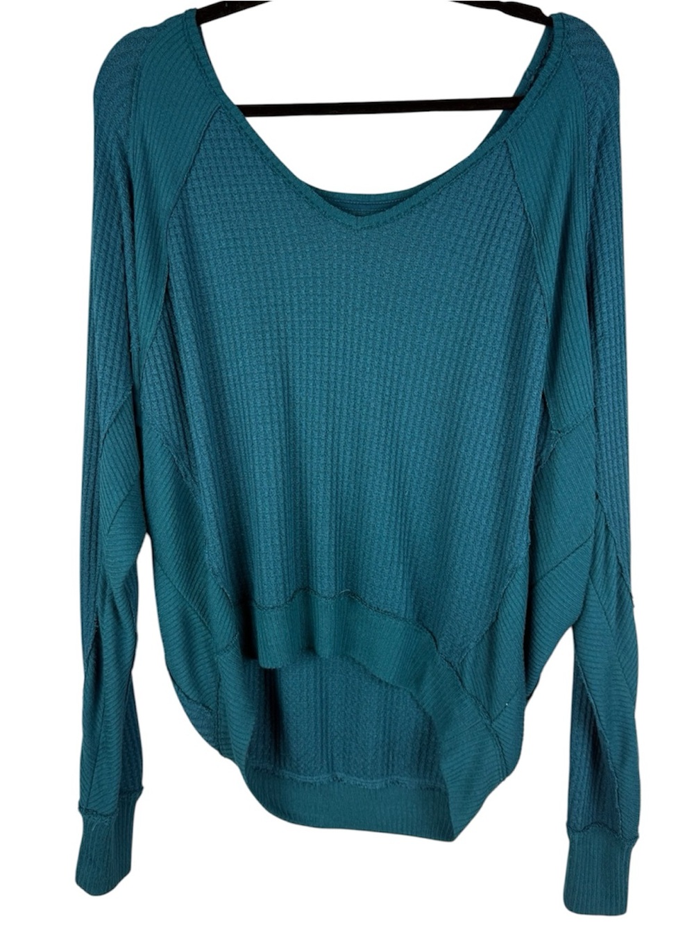 We The Free Free People Teal Blue Waffle Thermal Slouchy Oversized Top XS